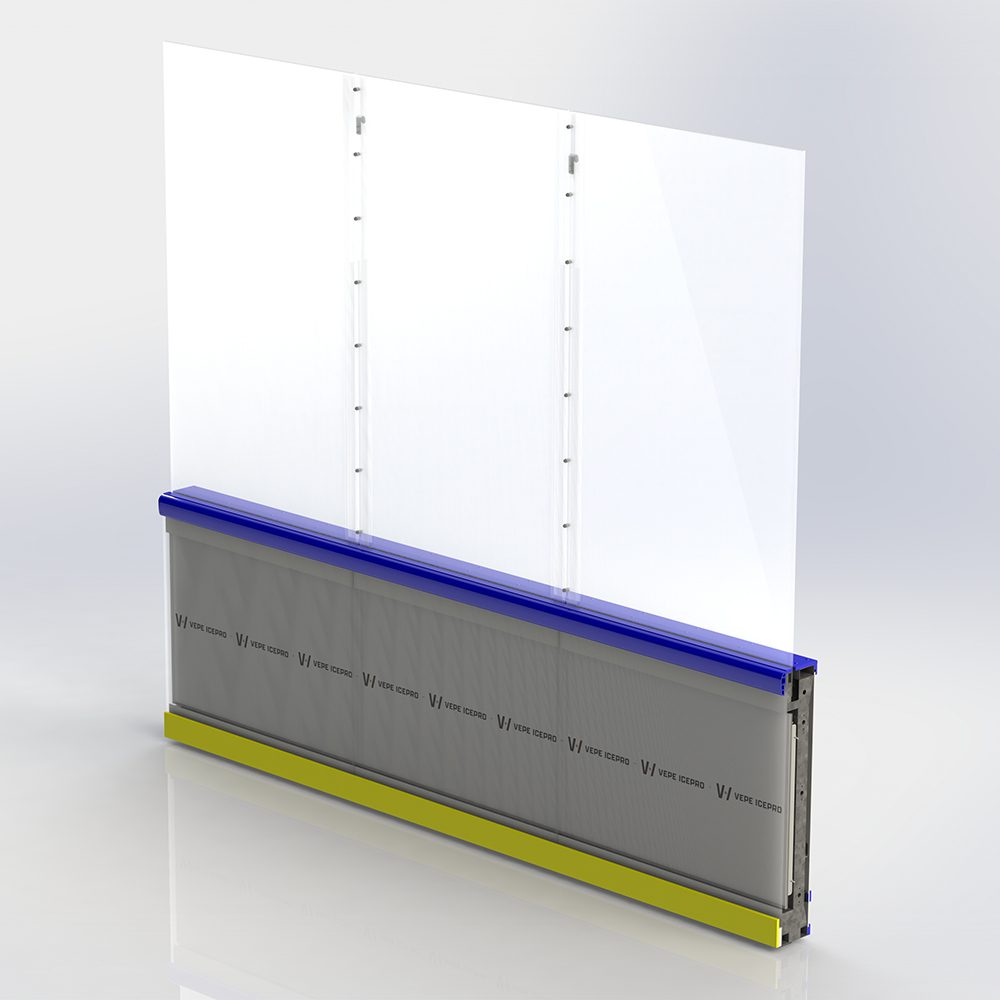 A technical drawing showing the construction of LED360° ice hockey dasher boards.